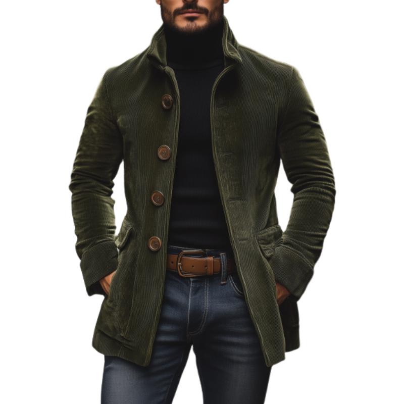Emerson Herre Corduroy Velvet Frakke – Slim Fit med Stå-Op Krave & Elegante Lommer