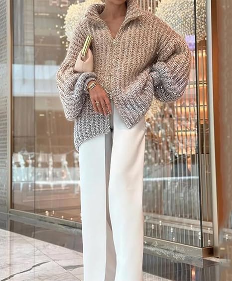 Sol Cardigan Kvinde – Elegant, Komfortabel & Sofistikeret Paillet Sweater