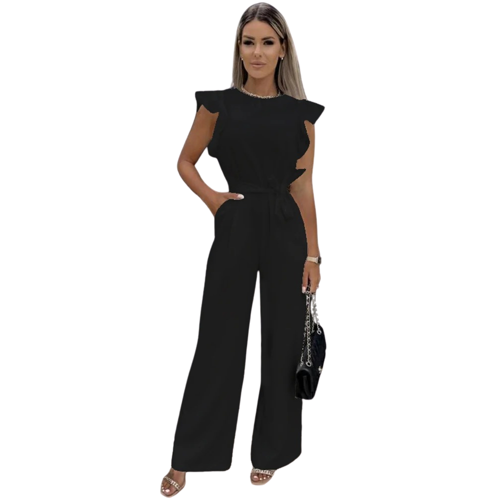 Flæseærmer binde-talje Jumpsuit med brede ben