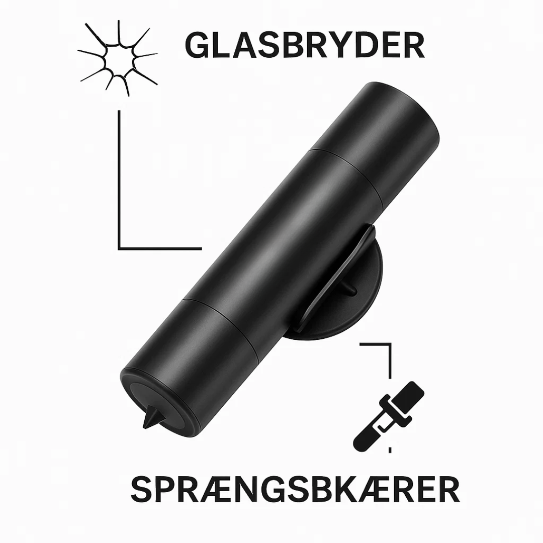 SafeKey | 2-i-1 Nødværktøj | Glasbryder & Sikkerhedsklipper