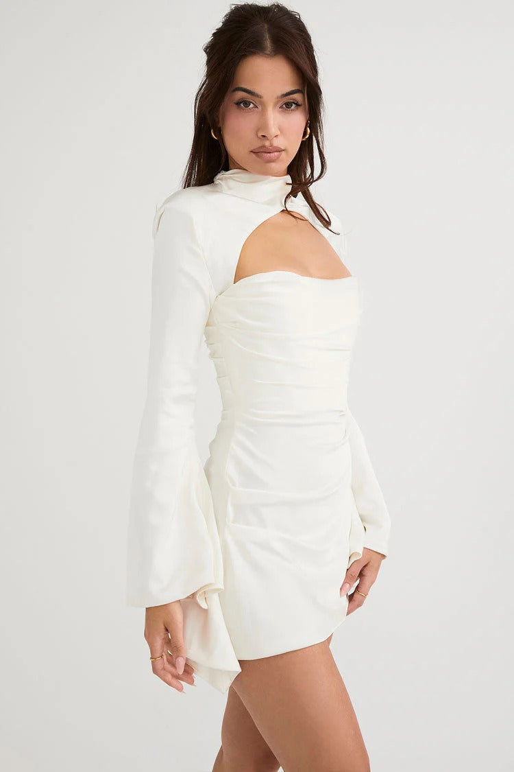 Mini Kjole med Lange Ærmer, Høj Krave og Udsmykninger til Kvinder | Ideel til Fester eller Aftener