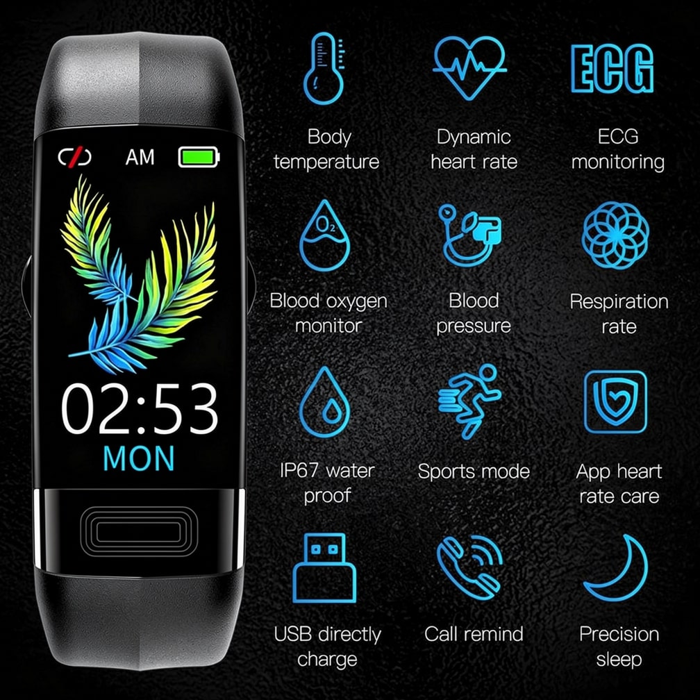 Smartwatch med EKG, hjertefrekvens, blodtryk & søvntracking til damer og herrer | Fitness Tracker | Vitaro
