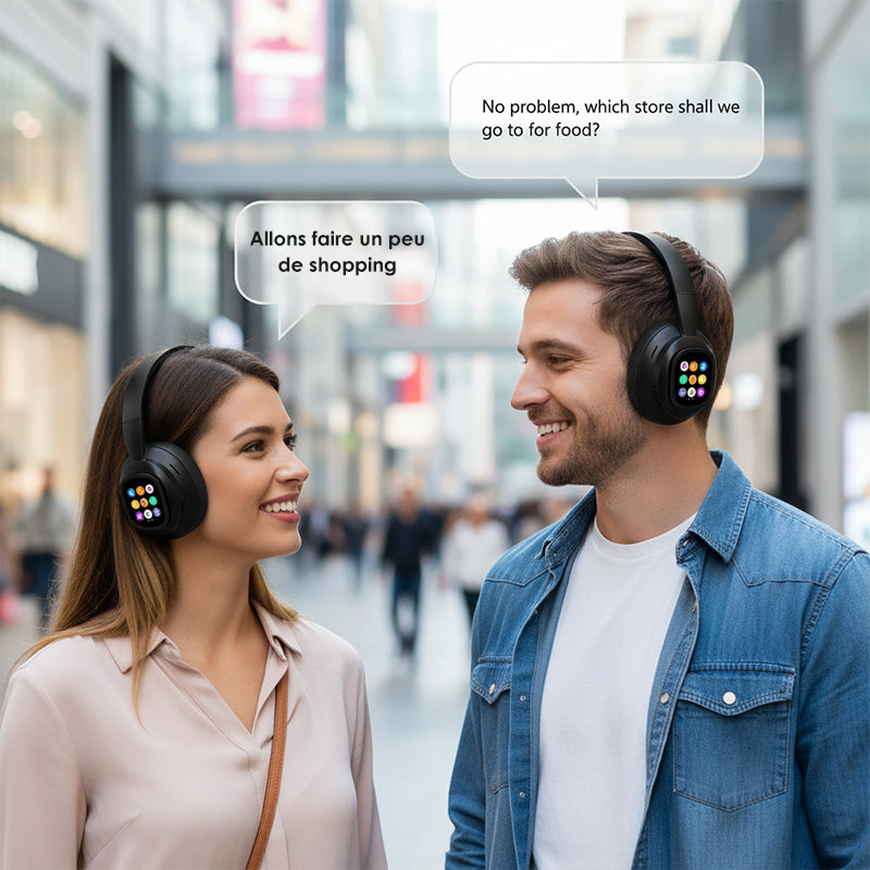 AIWave | AI Bluetooth Hovedtelefoner med LCD-Skærm, Stemmekontrol, Støjisolering til Musik og Opkald