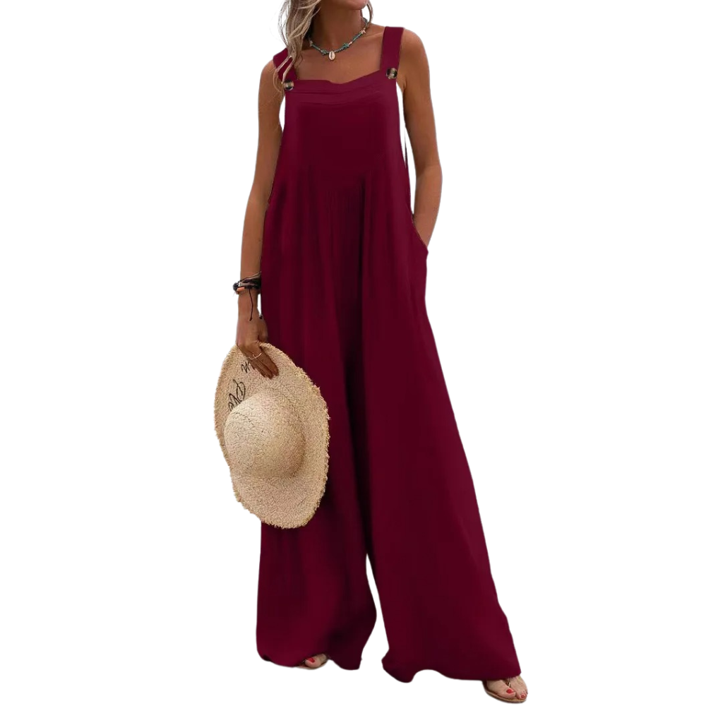 Ensfarvet suspender jumpsuit til kvinder