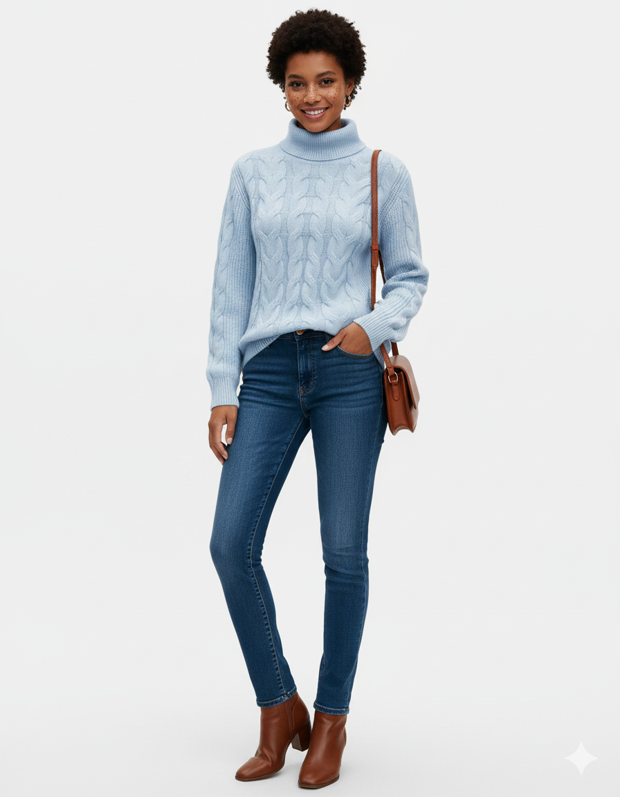 Chelsey Kvinders Kabelstrikket Sweater – Varm Elegant Strik med Klassisk Mønster