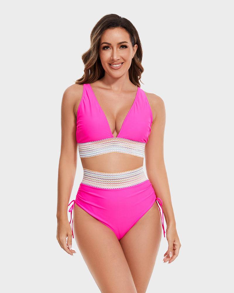 Bikini Sæt med Mavekontrol – Stilfulde Farveblok Damesvømmetøj | Perfekt Pasform & Komfort til Strand & Swimmingpool