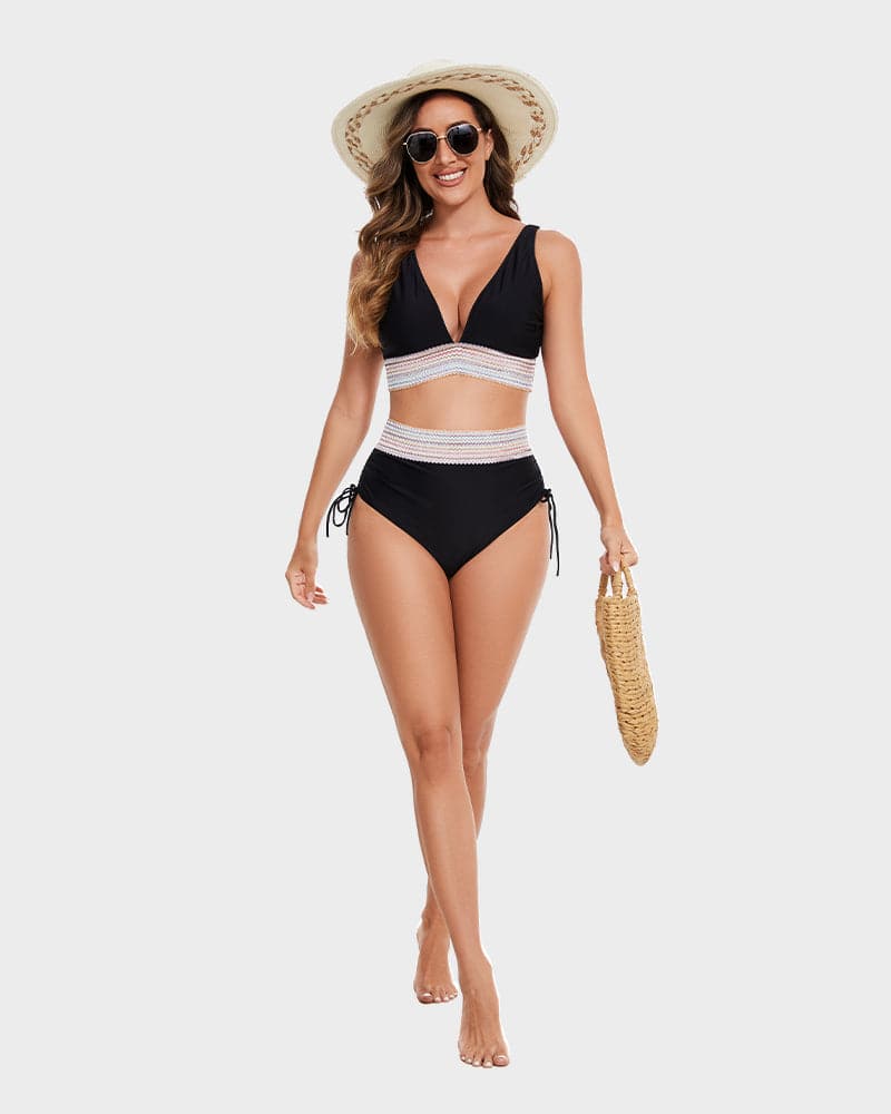 Bikini Sæt med Mavekontrol – Stilfulde Farveblok Damesvømmetøj | Perfekt Pasform & Komfort til Strand & Swimmingpool