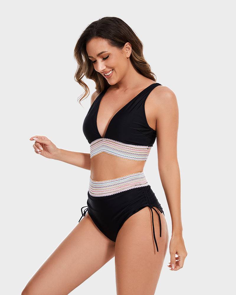 Bikini Sæt med Mavekontrol – Stilfulde Farveblok Damesvømmetøj | Perfekt Pasform & Komfort til Strand & Swimmingpool