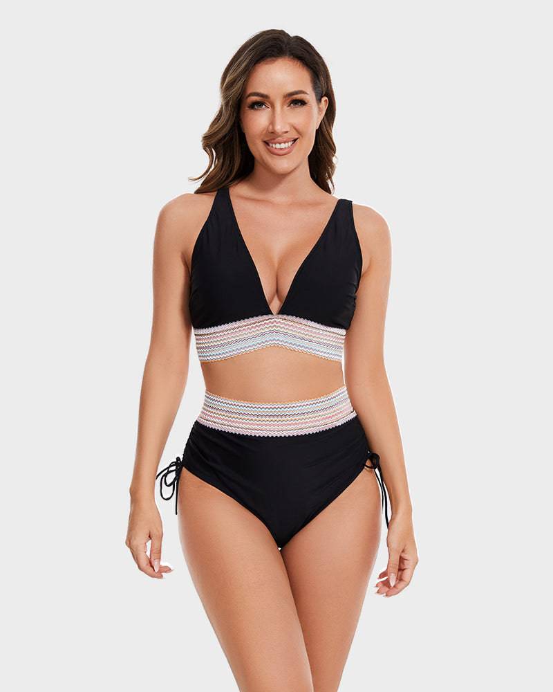 Bikini Sæt med Mavekontrol – Stilfulde Farveblok Damesvømmetøj | Perfekt Pasform & Komfort til Strand & Swimmingpool