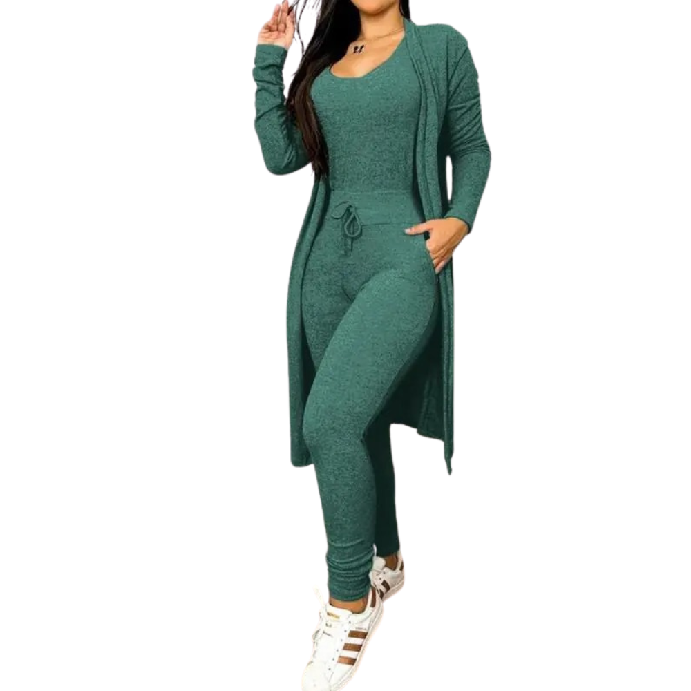 Jumpsuit og frakke med snøre og lommer