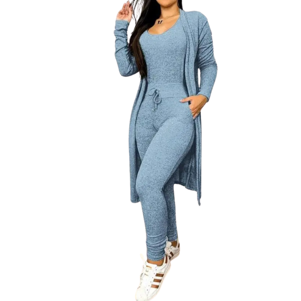Jumpsuit og frakke med snøre og lommer
