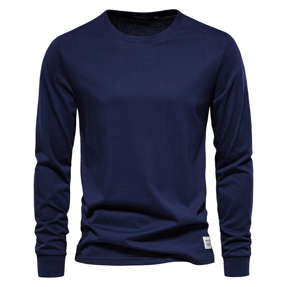 Ensfarvet langærmet T-shirt til mænd