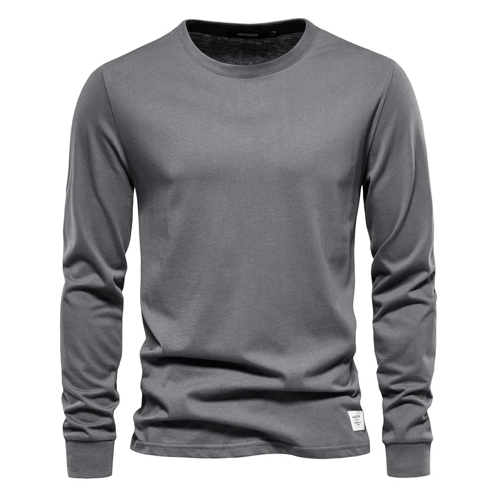 Ensfarvet langærmet T-shirt til mænd