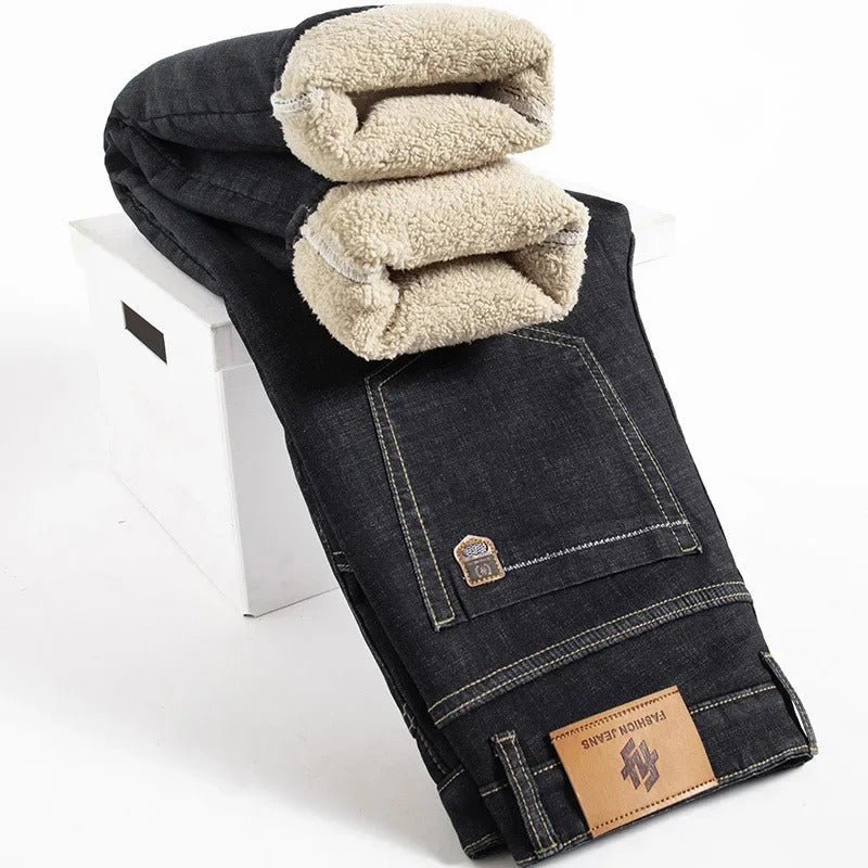 Lige bukser i lammefluff-denim til mænd