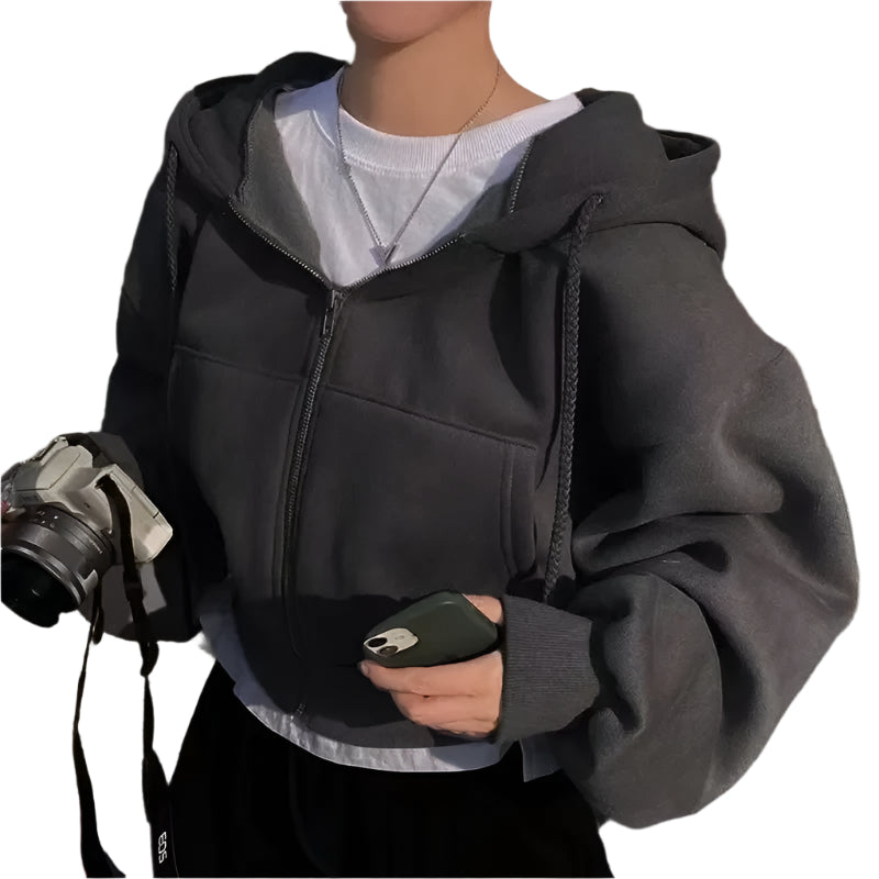 Oversized Crop Top Hoodie til kvinder
