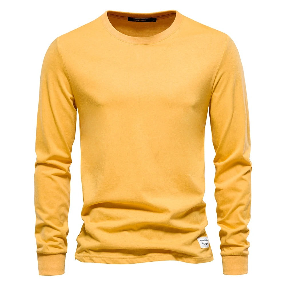 Ensfarvet langærmet T-shirt til mænd