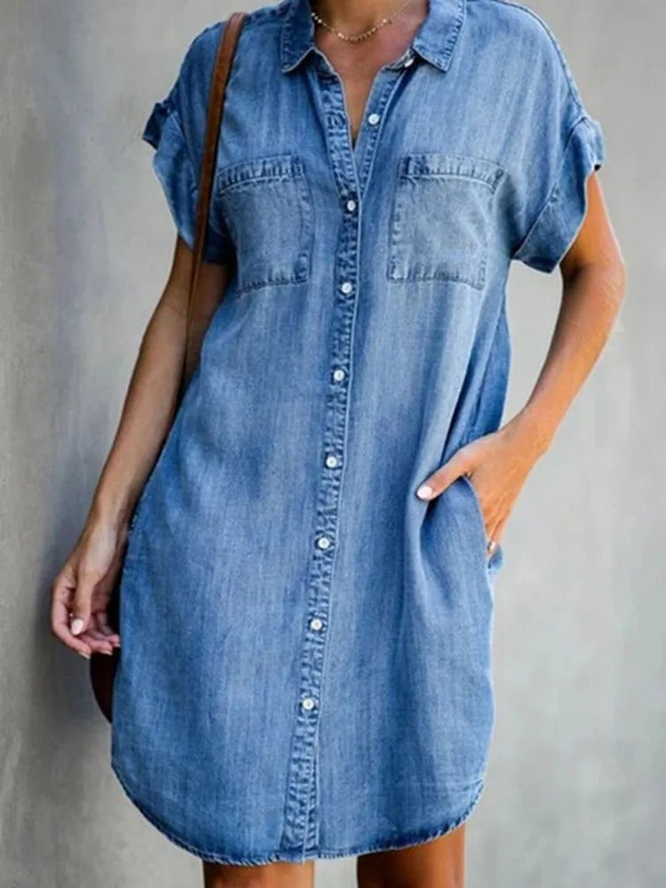 Kvinders Casual Loose Fit denimskjortekjole
