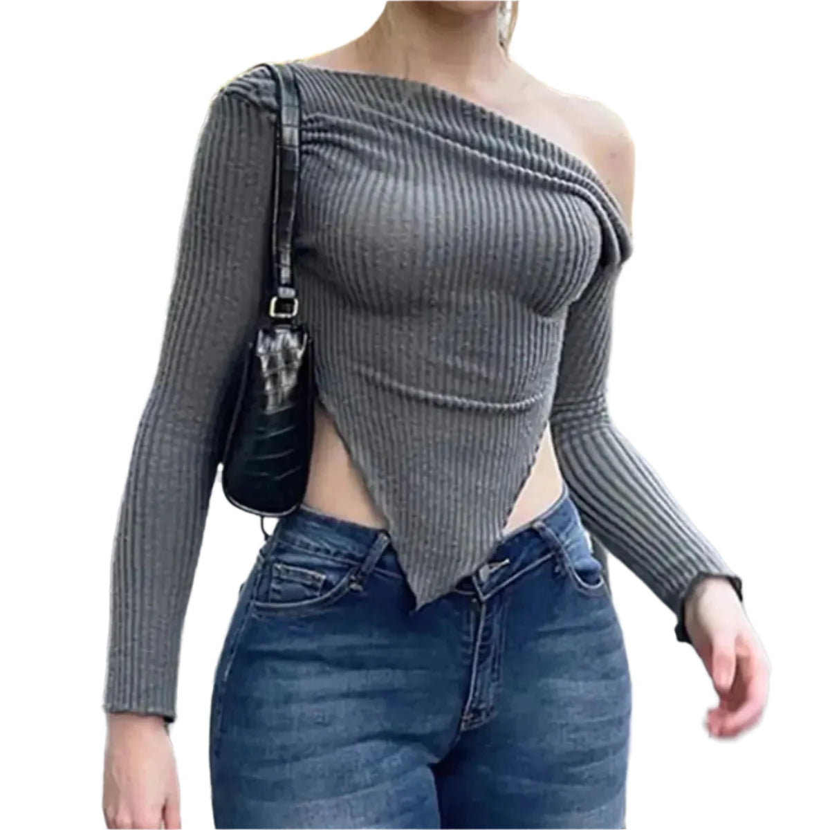 Asymmetrisk ribbet fritidssweater