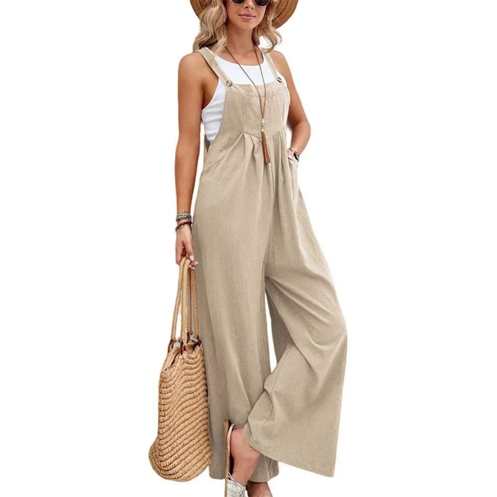 Baggy bib jumpsuit til kvinder med brede ben