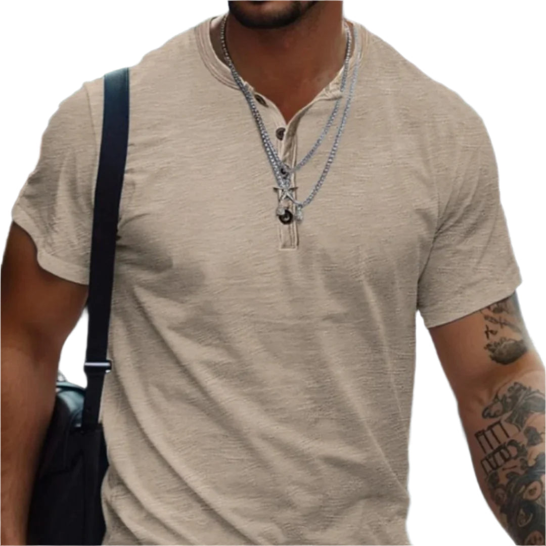 Herre T-shirt uden krave i ensfarvet