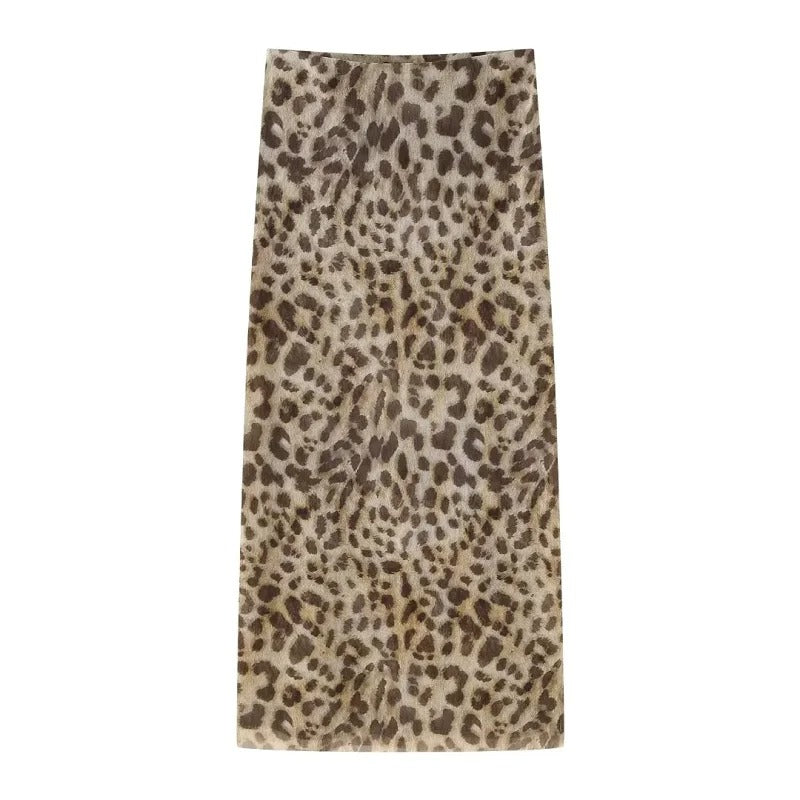 Lang nederdel med leopardprint til kvinder