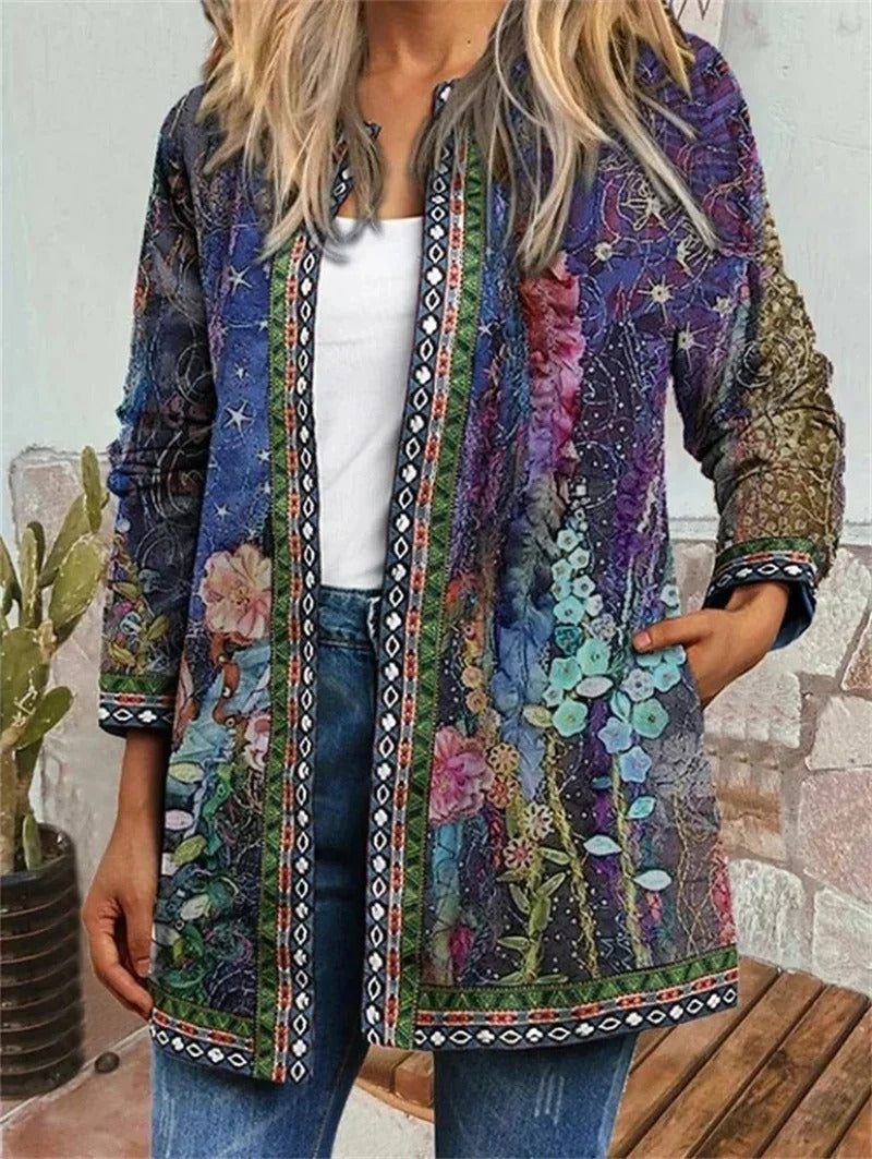 Cardigan med etnisk print til kvinder