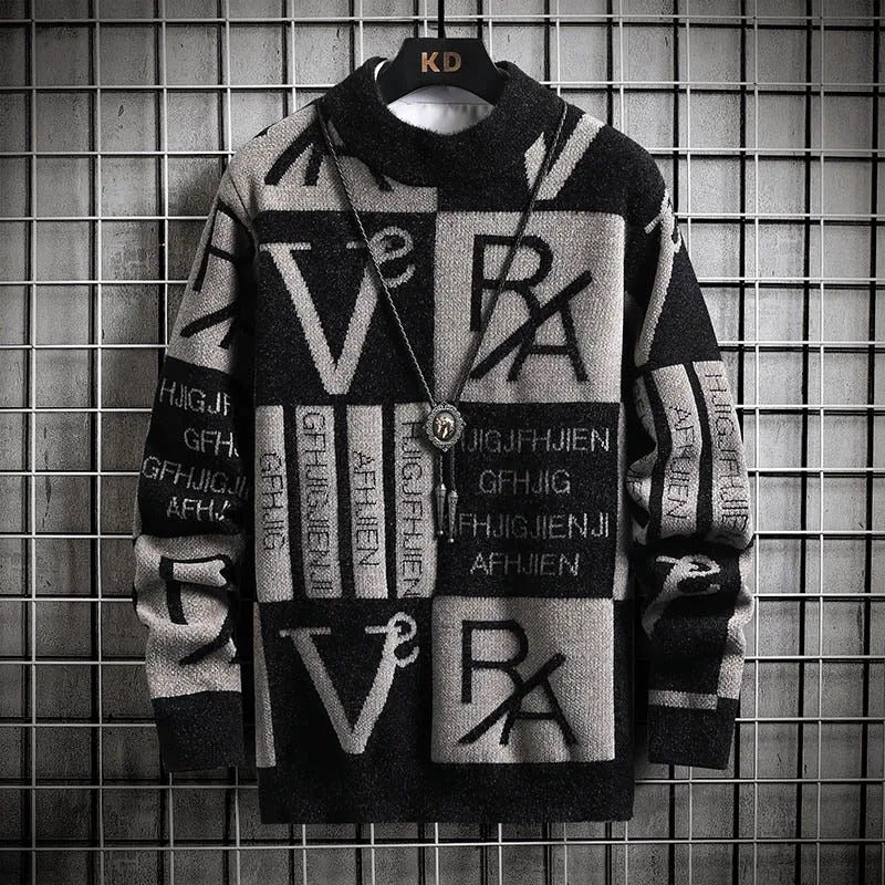Stribet sweater med rund hals til mænd