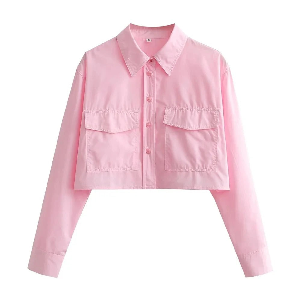 Loose Cropped Poplin skjorte til kvinder