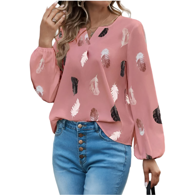 Chiffonbluse med fjermønster