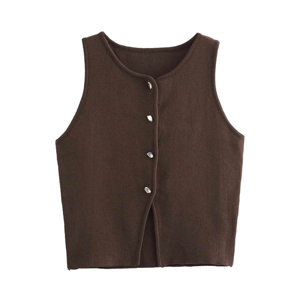 Strikket Crop Tank Top med knapper til kvinder