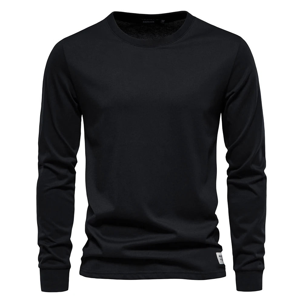 Ensfarvet langærmet T-shirt til mænd