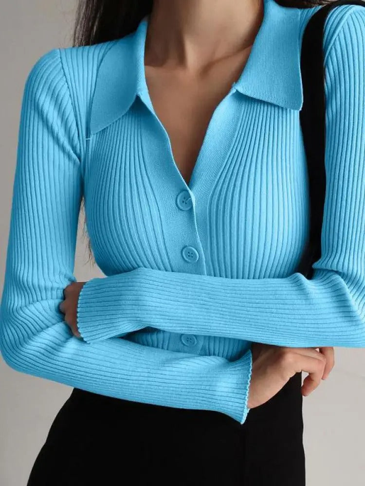 V-hals strikket slim cardigan til kvinder