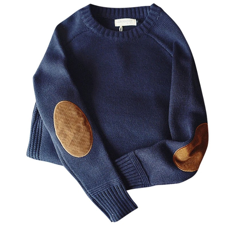 Oversized patch-strikket sweater til mænd