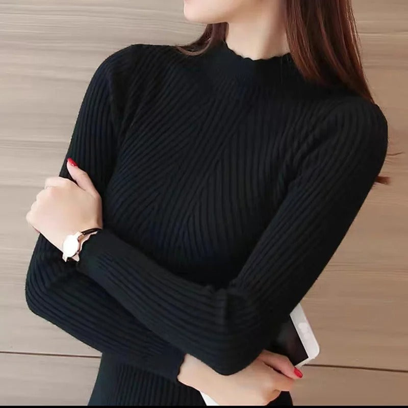 Strikket sweater med flæsehals til kvinder