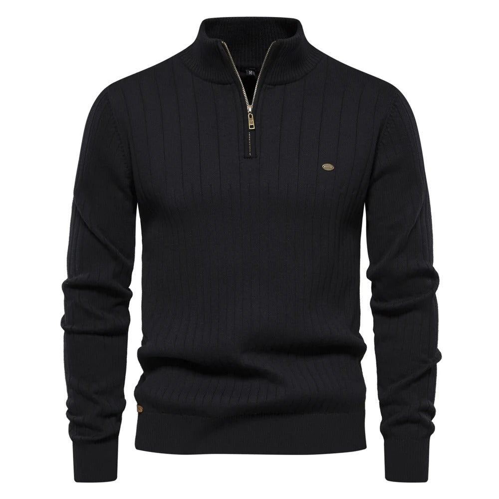 Strikket sweater med standkrave til mænd