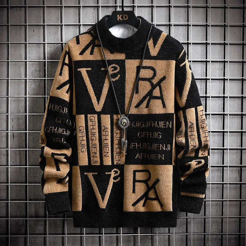 Stribet sweater med rund hals til mænd