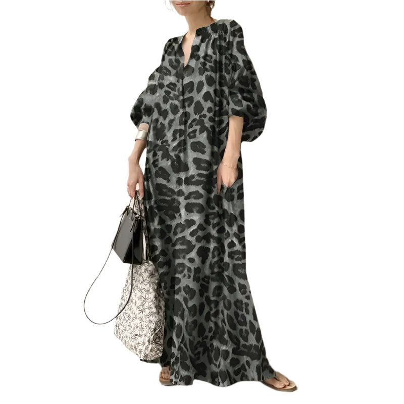 Maxikjole med leopardprint til kvinder