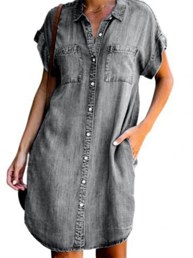 Kvinders Casual Loose Fit denimskjortekjole
