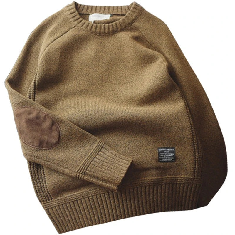 Oversized patch-strikket sweater til mænd
