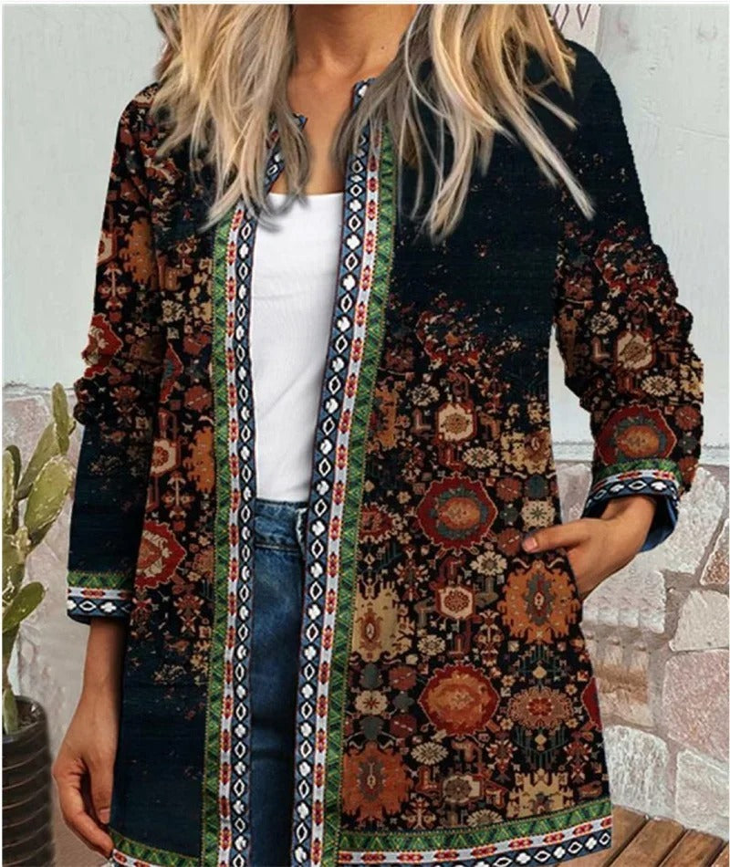 Cardigan med etnisk print til kvinder