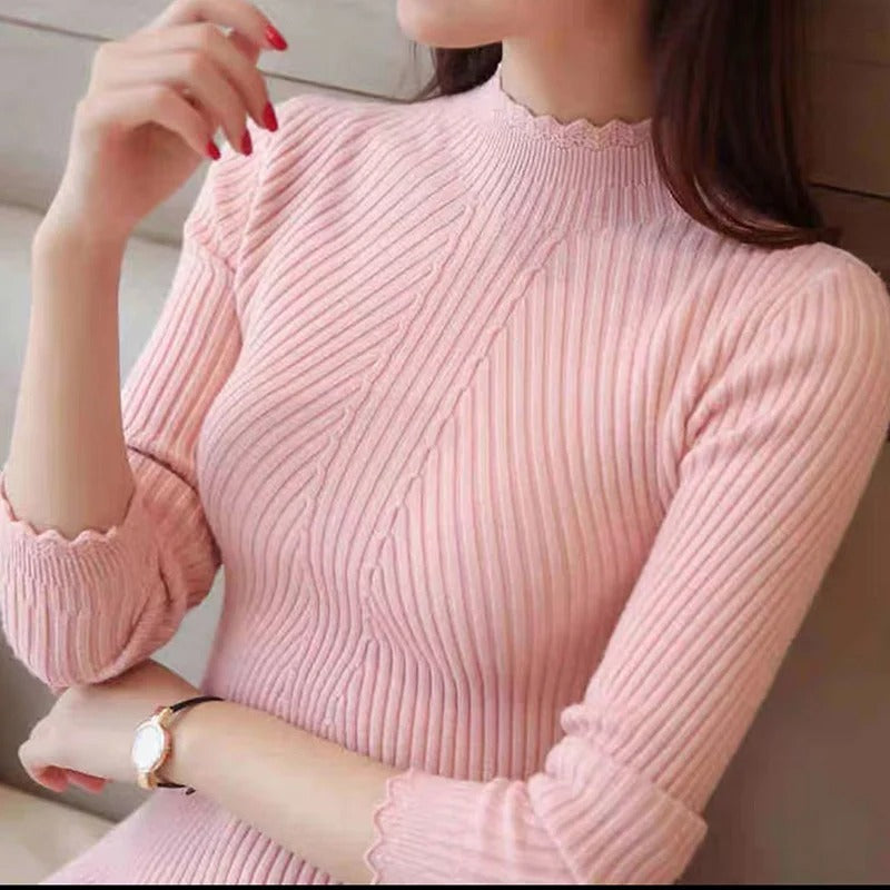 Strikket sweater med flæsehals til kvinder