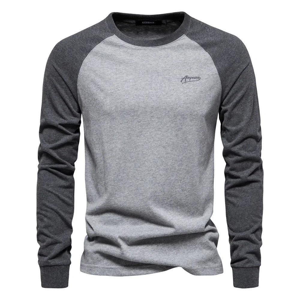 Langærmet patchwork-T-shirt til mænd