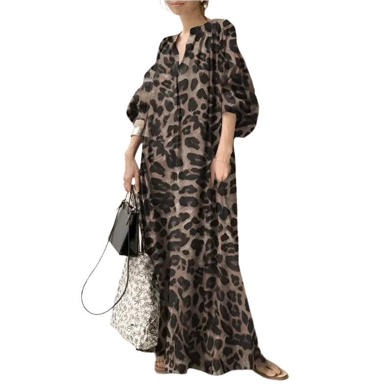 Maxikjole med leopardprint til kvinder