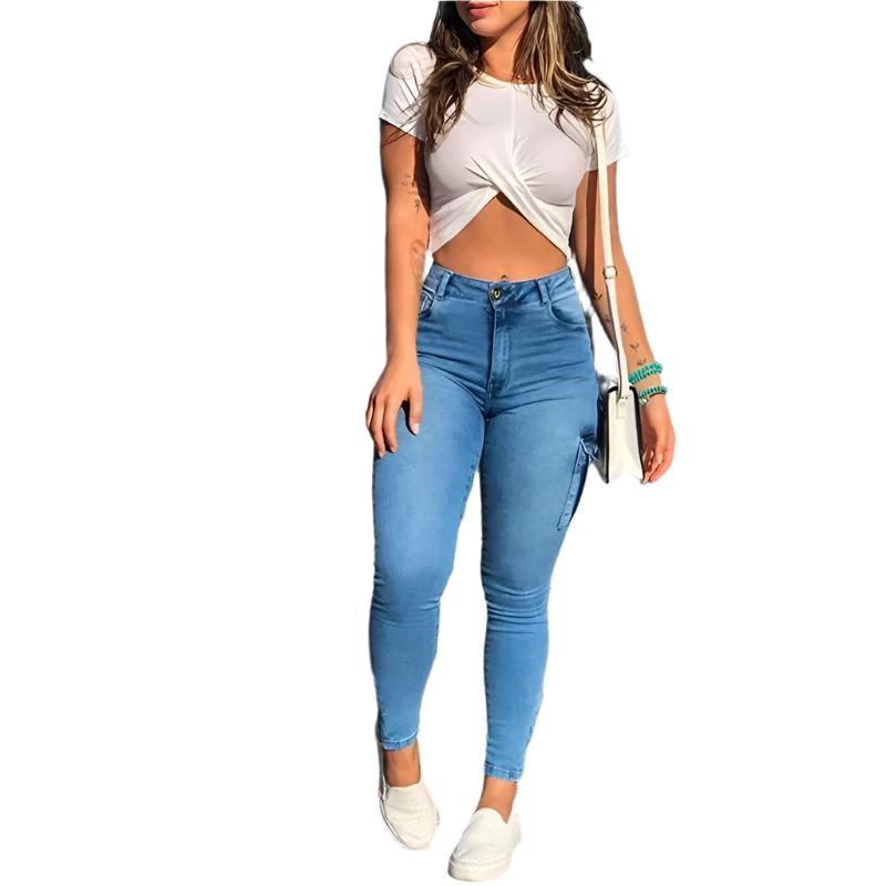 Slim-fit Cargo Denim-bukser til kvinder