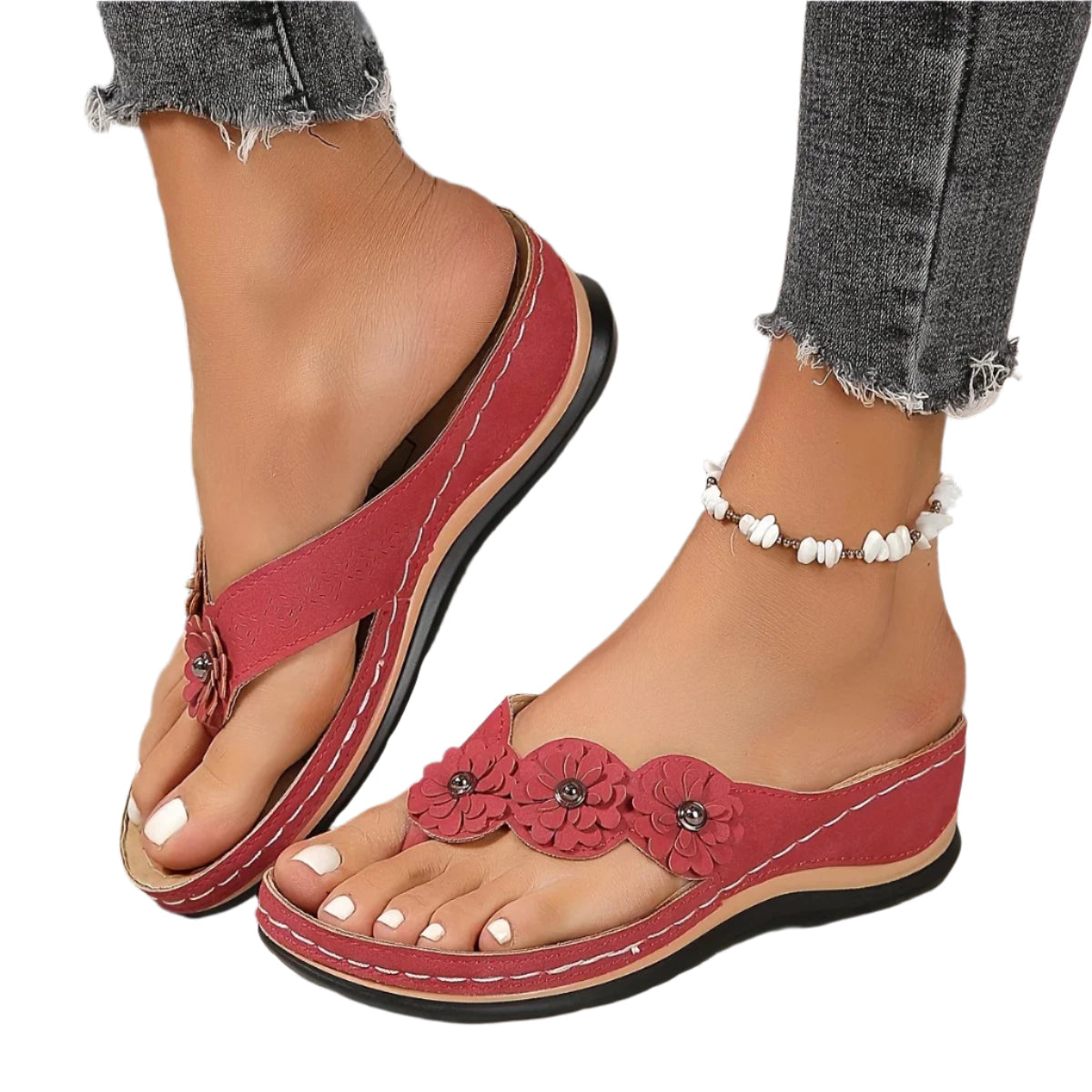 Blomstrede slip-on-strandtøfler til kvinder