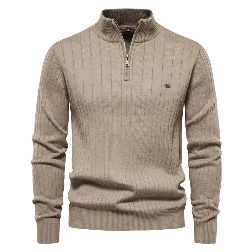 Strikket sweater med standkrave til mænd