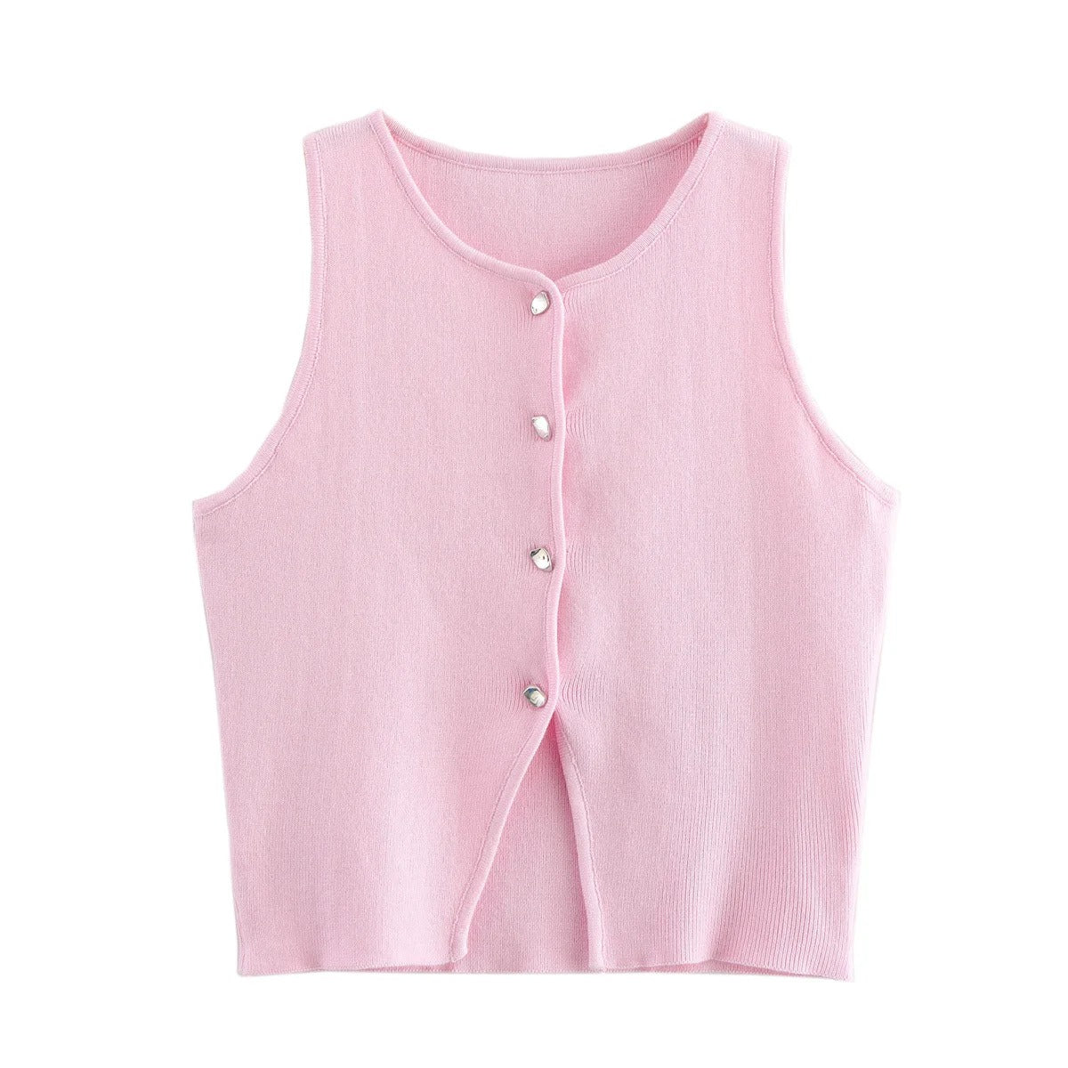 Strikket Crop Tank Top med knapper til kvinder