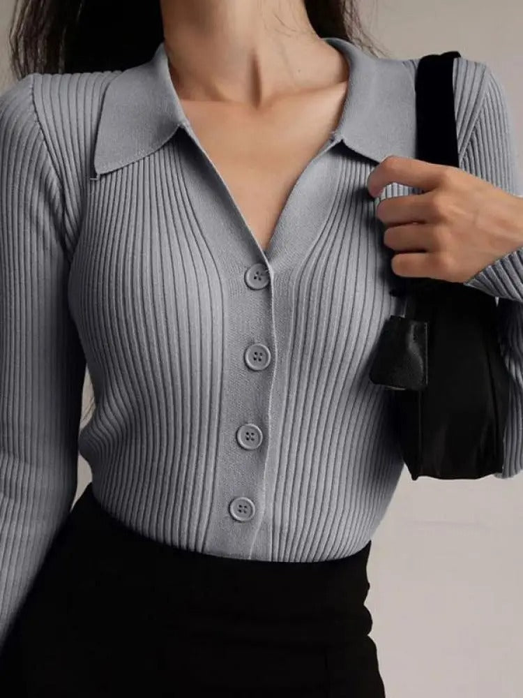 V-hals strikket slim cardigan til kvinder