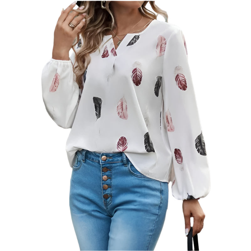 Chiffonbluse med fjermønster