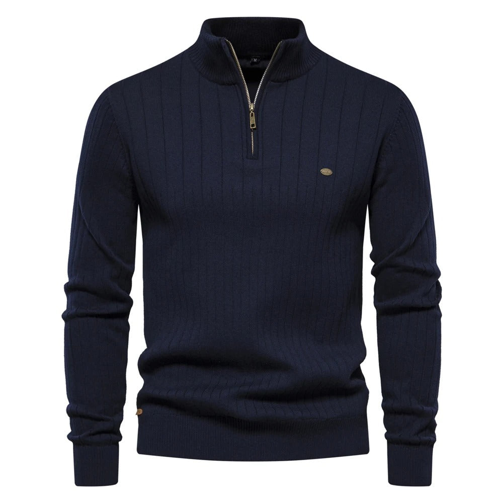 Strikket sweater med standkrave til mænd
